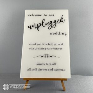 Black and White Printed Acrylic Unplugged Sign Hire