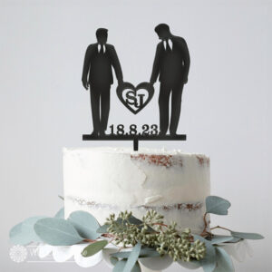 Mr & Mr with Silhouettes and Heart Cake Topper