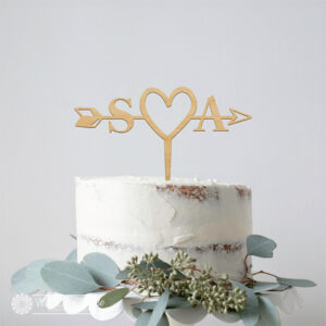 Custom Initials with Heart Arrow Cake Topper