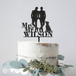 Mr and Mr Silhouettes with Dog Cake topper