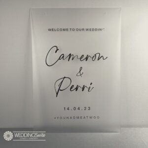 Frosted Rose Gold Script Wedding Sign with Hashtag